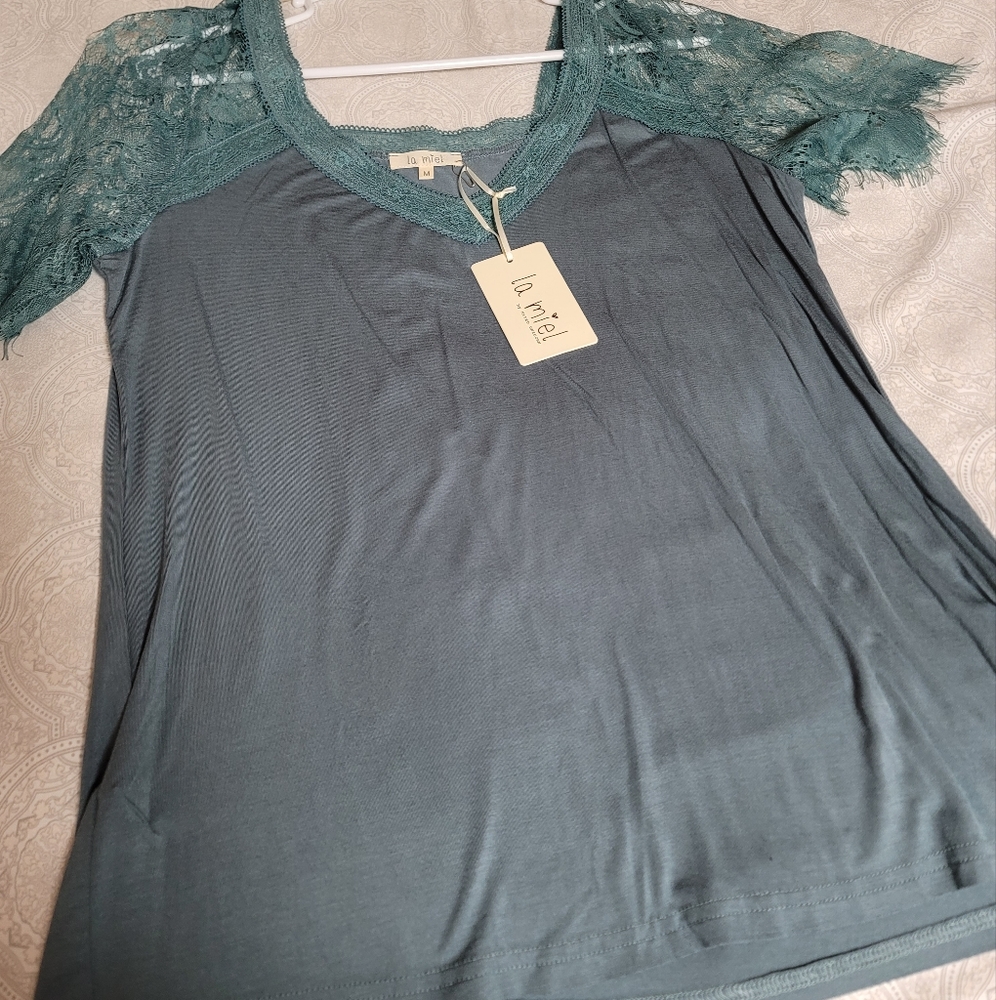 Lace Shoulder Vneck Shirt